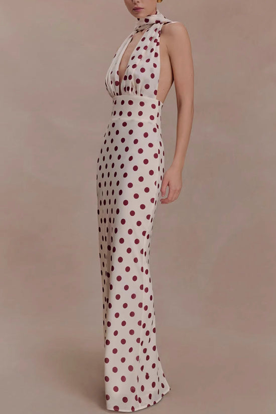 Halter Neck Polka Dot Maxi Dress