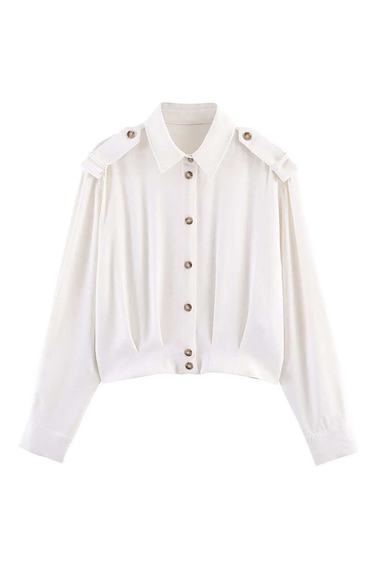 Buttoned Long Sleeve Shirt with Shoulder Details
