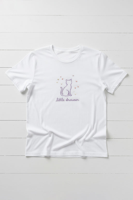 Little Dreamer Cat Embroidered T-Shirt