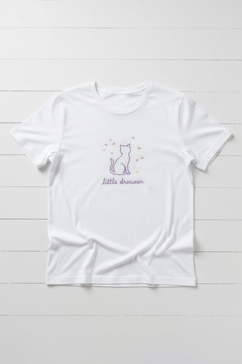 Little Dreamer Cat Embroidered T-Shirt
