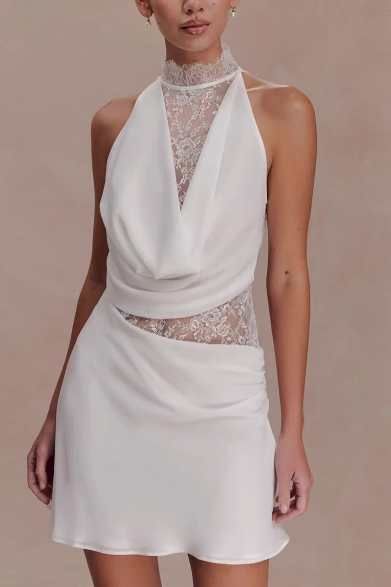 Sleeveless Mesh Panel Halter Dress