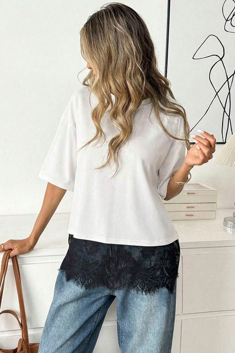 Lace Hem Short Sleeve T-Shirt