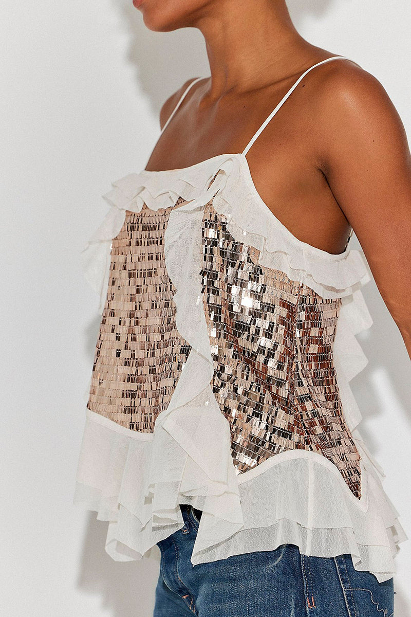Ruffled Sequin Camisole Top