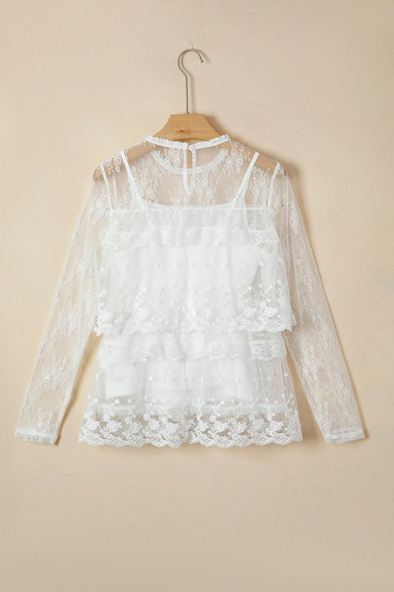Floral Lace Ruffle Tiered Blouse Set