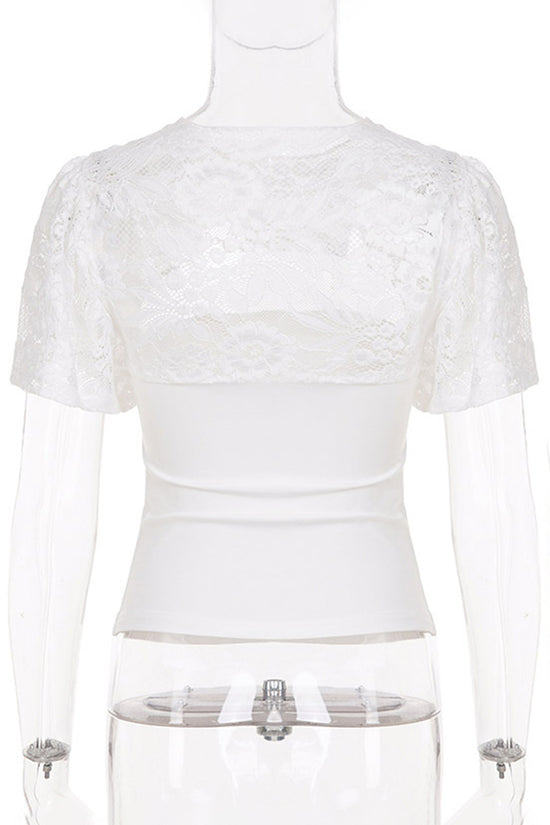 Elegant Lace Overlay T-Shirt