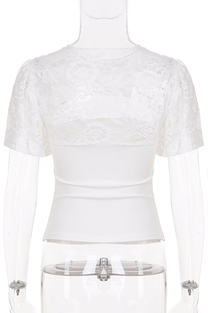 Elegant Lace Overlay T-Shirt