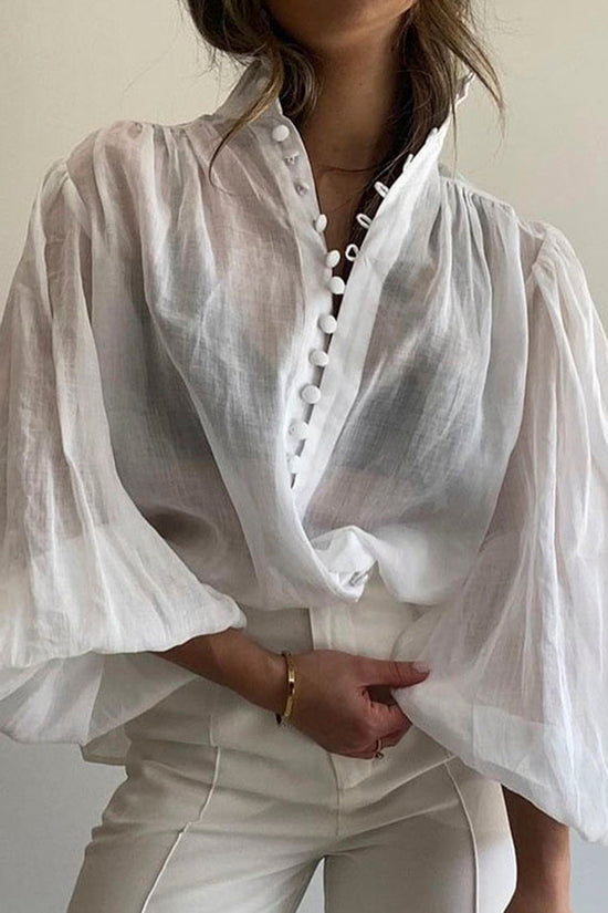 Elegant High Neck Button-Up Blouse