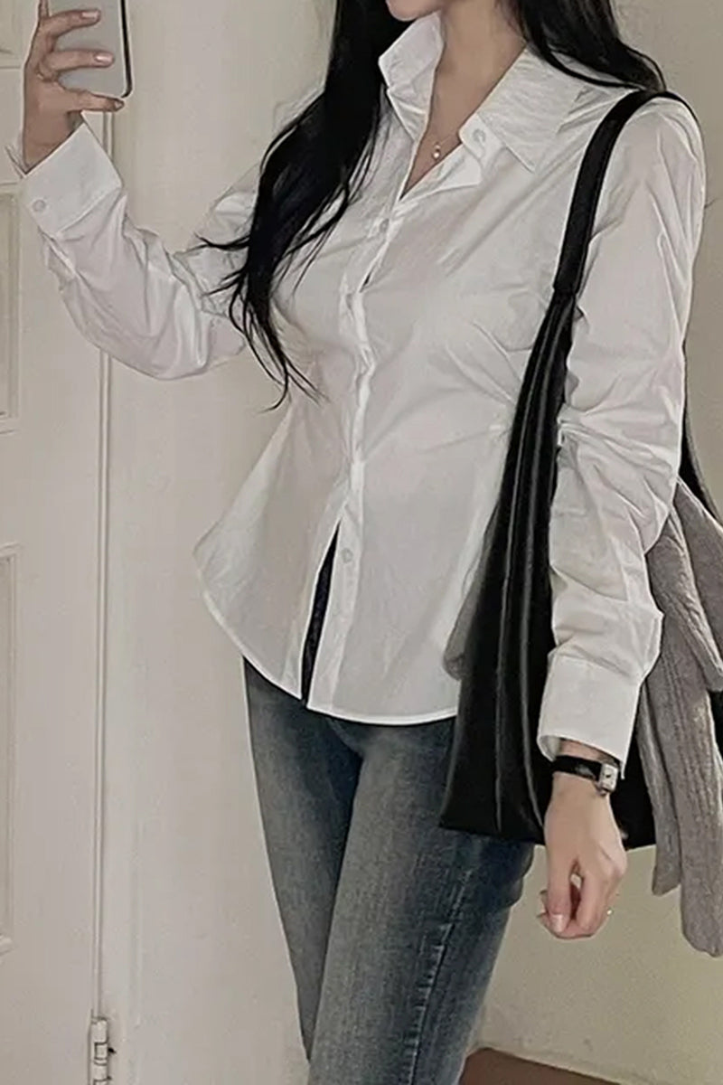 Classic Button-Up Long Sleeve Blouse