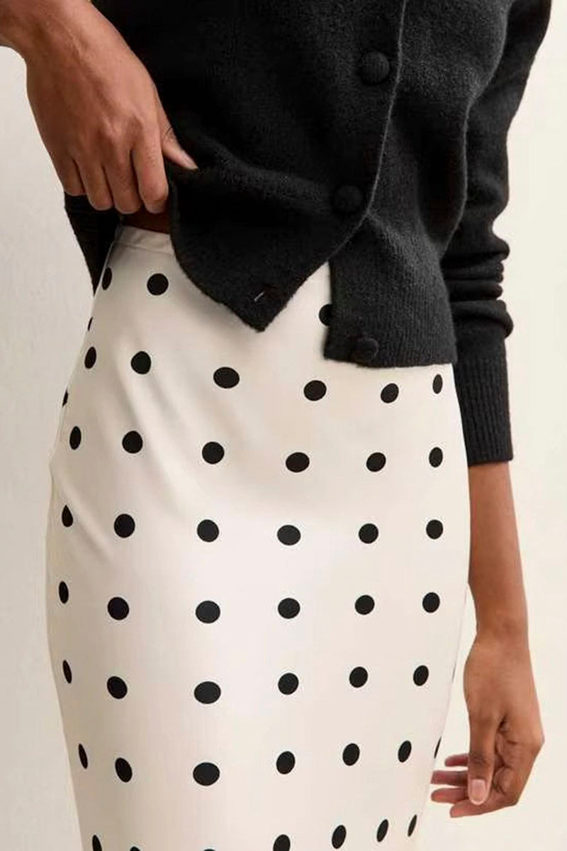 Polka Dot Midi Skirt with Lace Hem