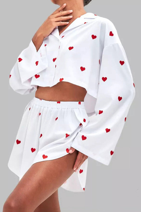 Heart Pattern Crop Pajama Set