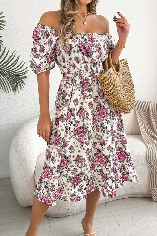 Off-the-Shoulder Floral Casual Dress