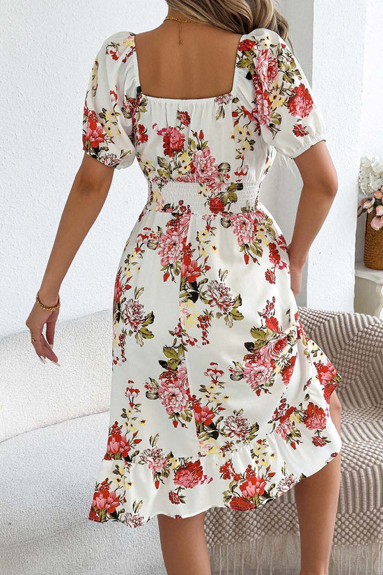 Off-Shoulder Floral Puff Sleeve Dress