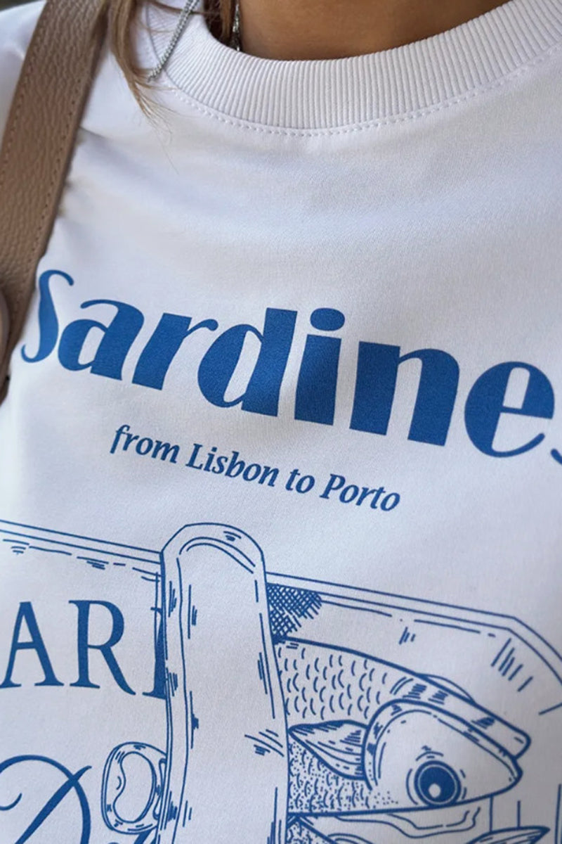 Graphic Sardine Print Long Sleeve T-Shirt