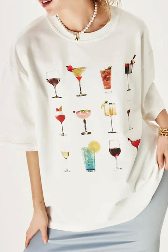 Cocktail Print Oversized Graphic T-Shirt
