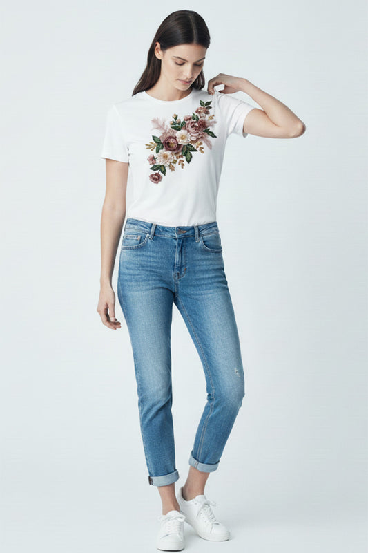 Romantic Bloom Embroidered T-Shirt