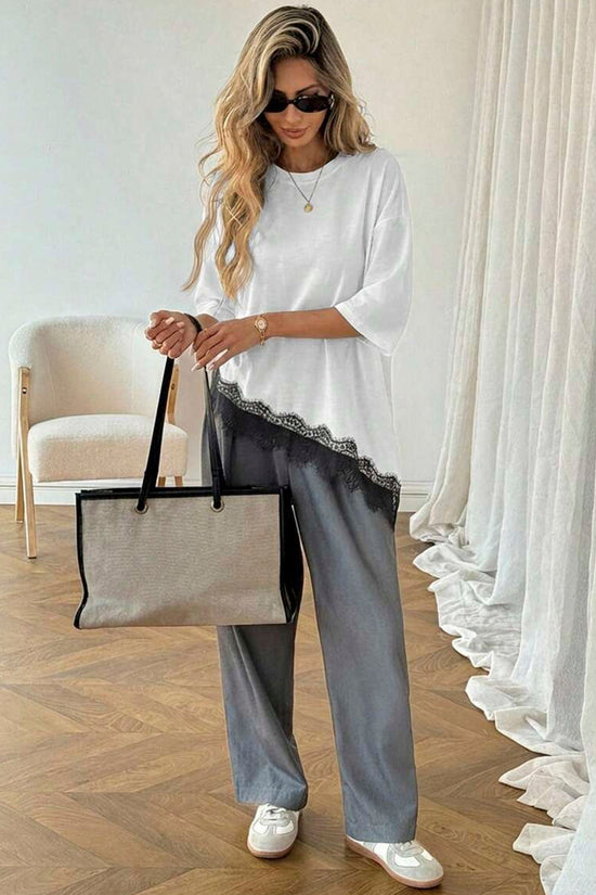 Elegant Lace Trim Loose Fit Top