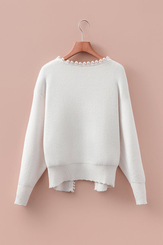 Pearl-Trim Open Front Cardigan