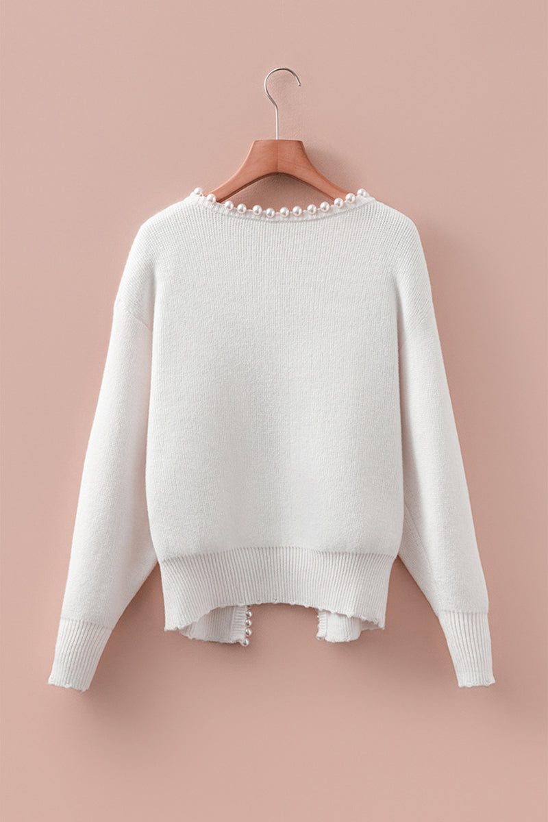 Pearl-Trim Open Front Cardigan