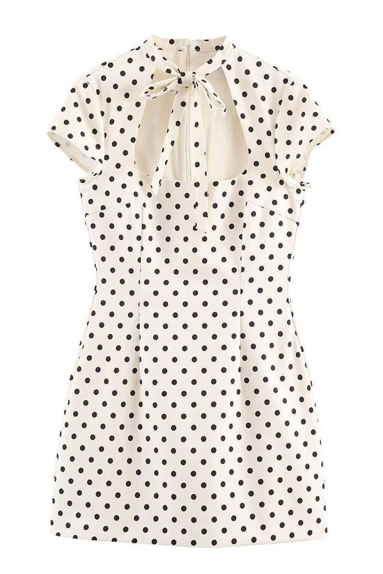 Polka Dot Bow Neck Casual Dress