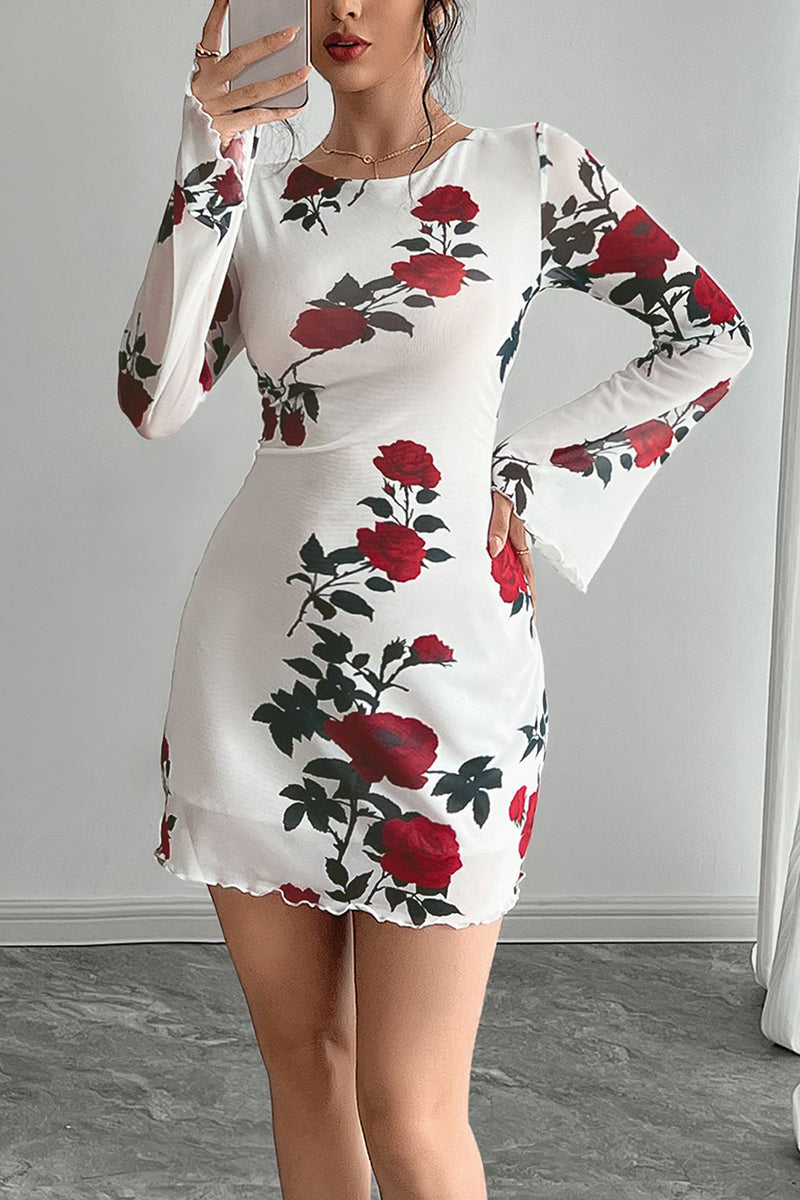 Floral Long Sleeve Bodycon Dress