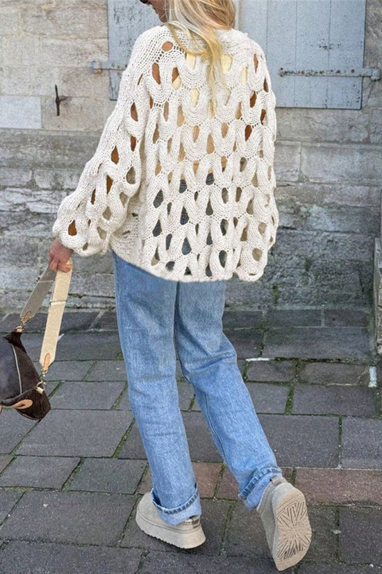 Open-Knit Balloon Sleeve Sweater