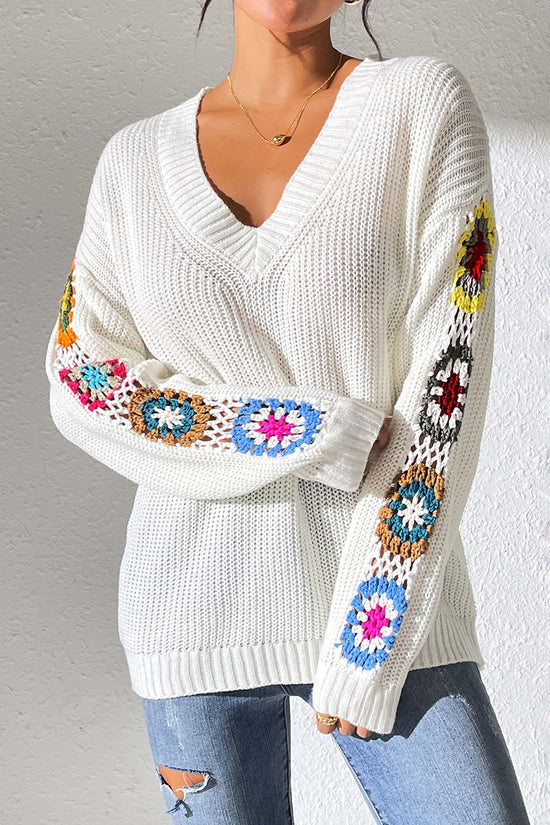 Floral Knit V-Neck Sweater