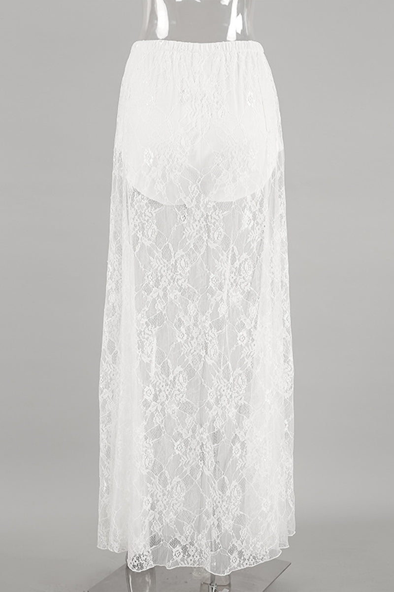 Sheer Lace Overlay Midi Skirt