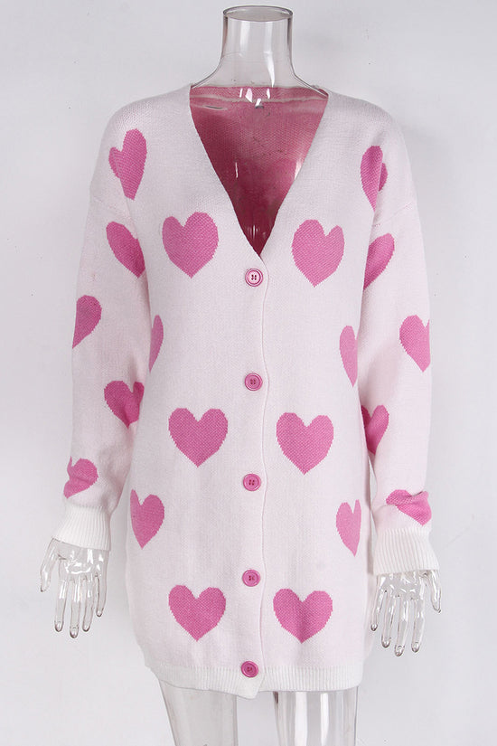 Heart Patterned Button-Up Cardigan