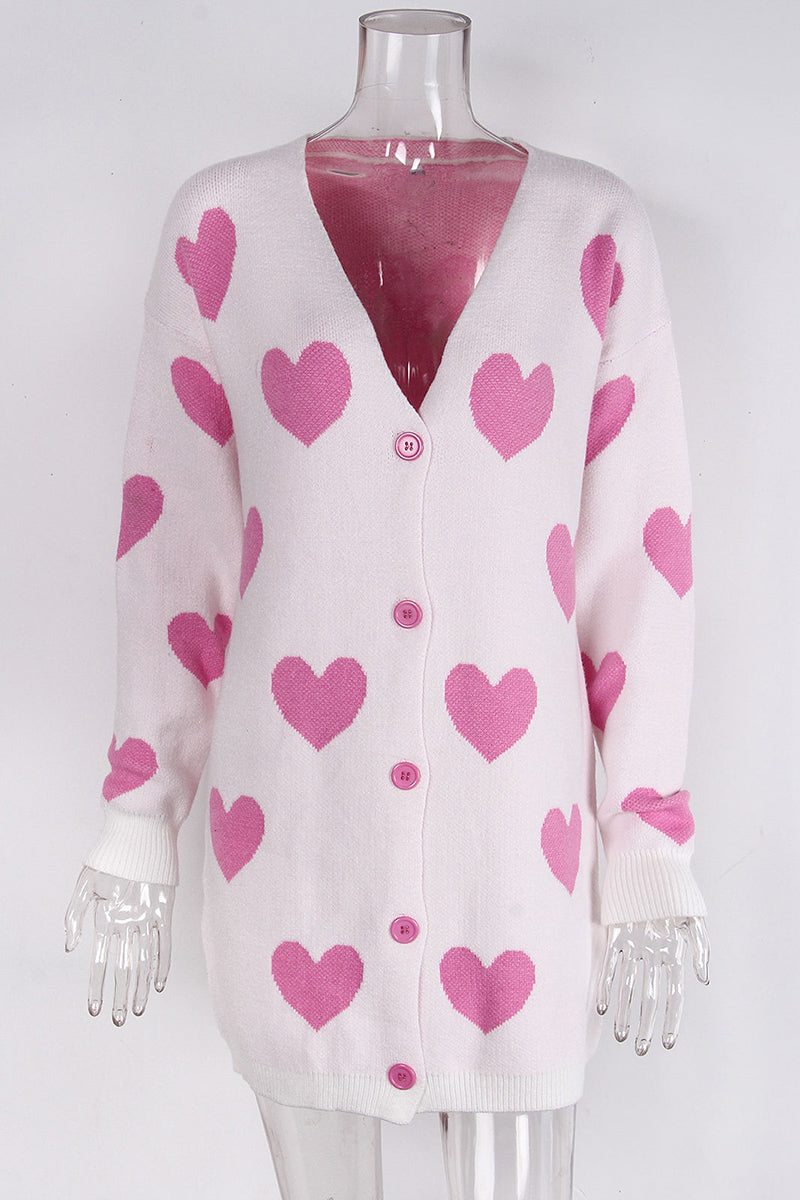 Heart Patterned Button-Up Cardigan