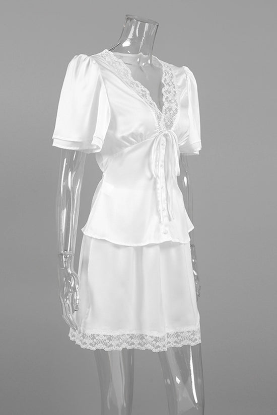 Elegant Lace Trim Skirt Set