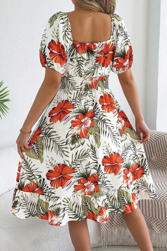 Off-Shoulder Floral Print Midi Dress