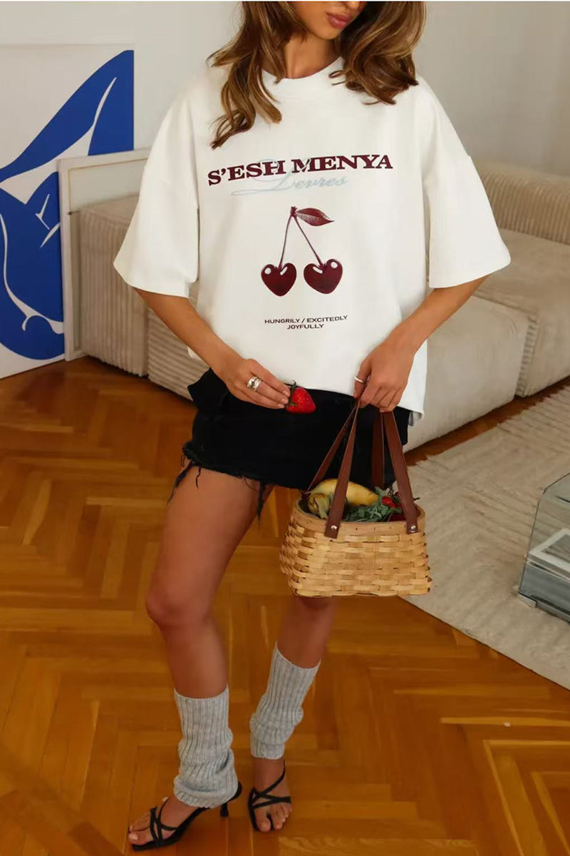 Graphic Cherry Print Oversized Tee