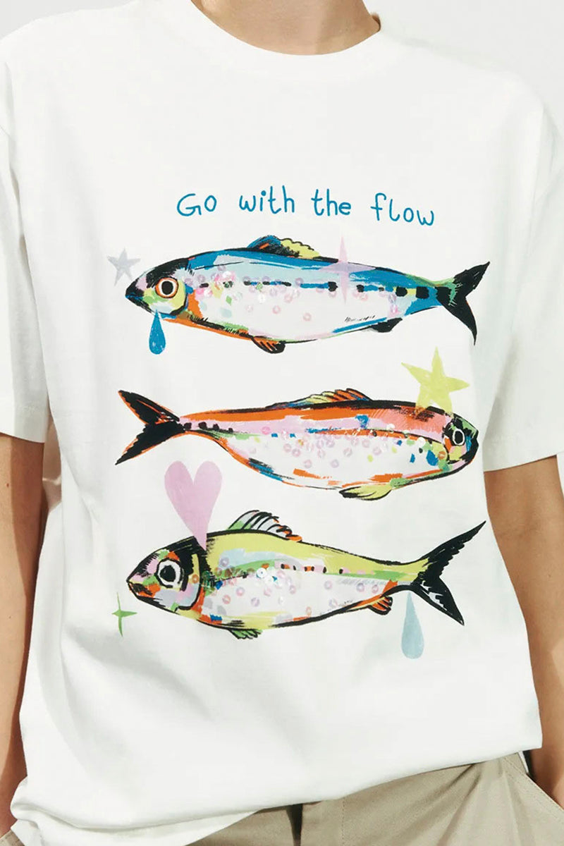 Graphic Fish Print Oversized T-Shirt