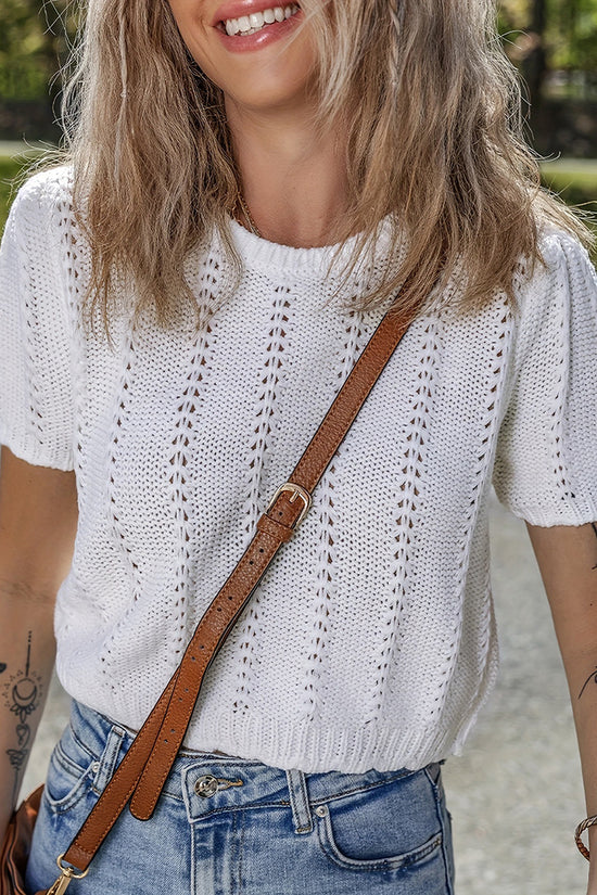 Trendy Crochet Knit Short Sleeve Top