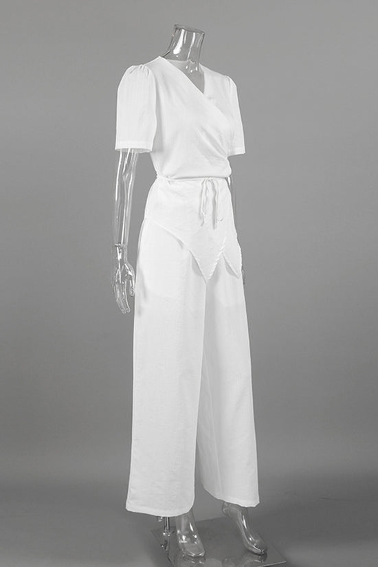 Elegant Wrap Top and Wide-Leg Pant Set