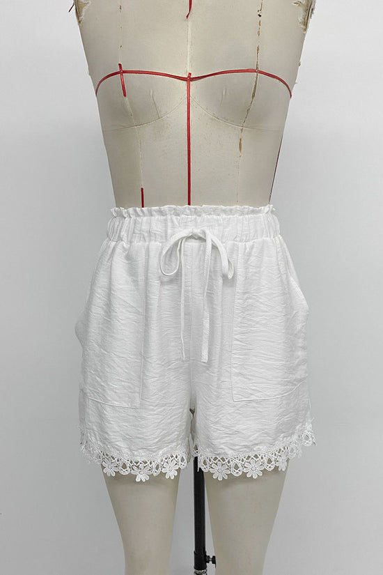 Floral Trim Casual High-Waist Shorts
