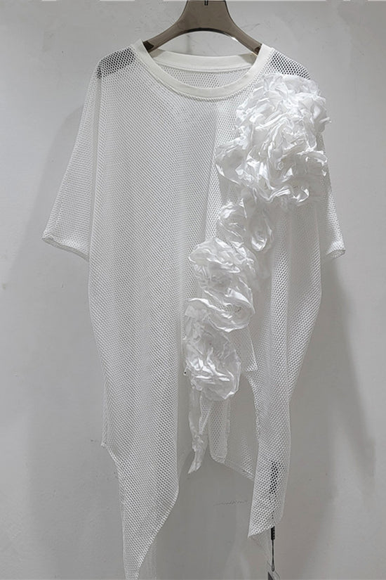 Mesh Appliqué Asymmetrical T-Shirt