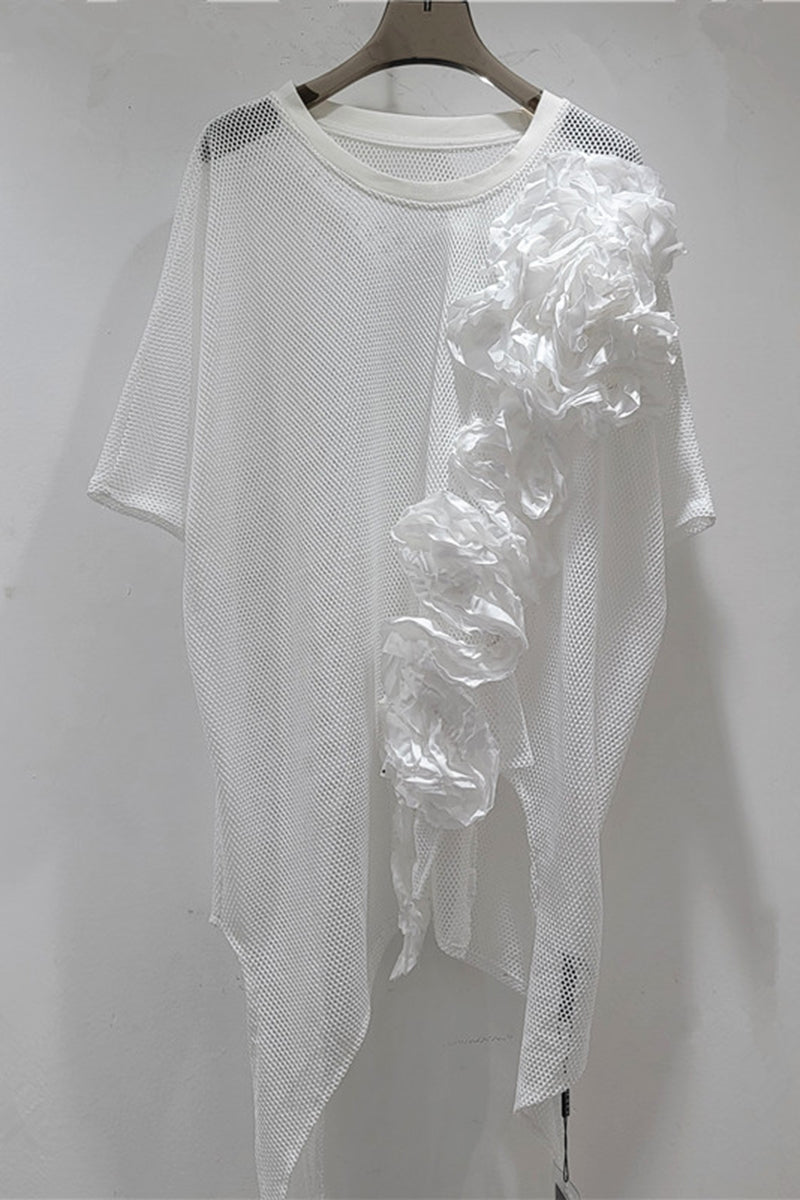 Mesh Appliqué Asymmetrical T-Shirt