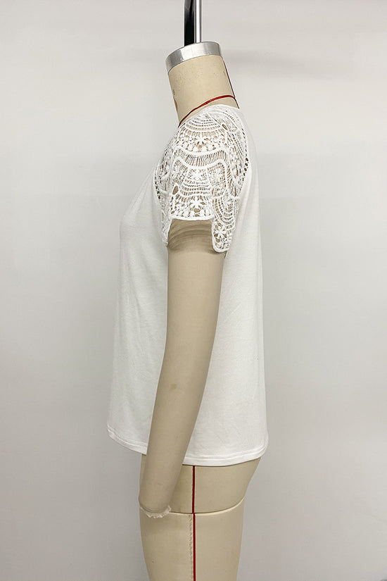 Lace Accent V-Neck Tee