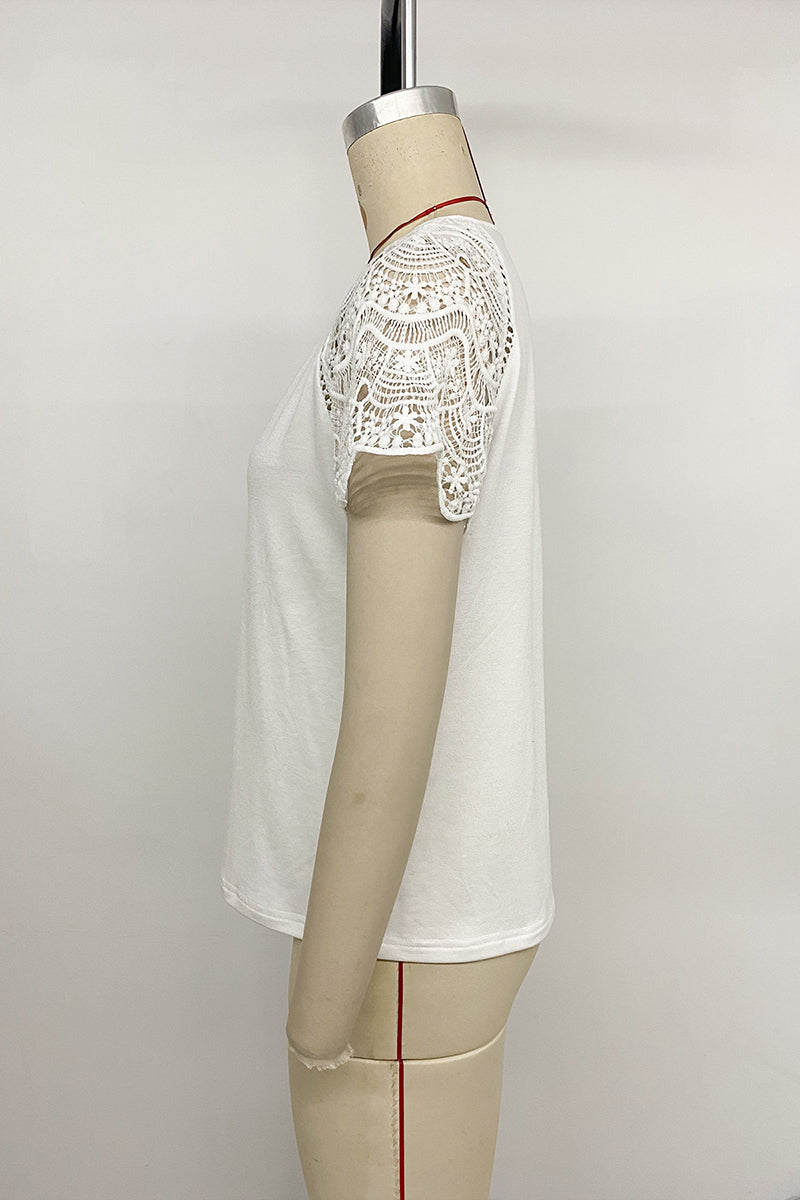 Lace Accent V-Neck Tee