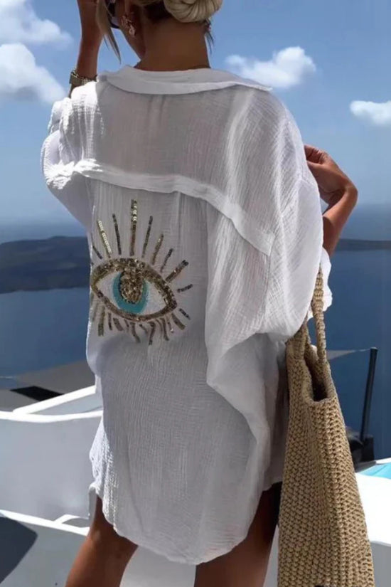 Eye Embellished Casual Blouse