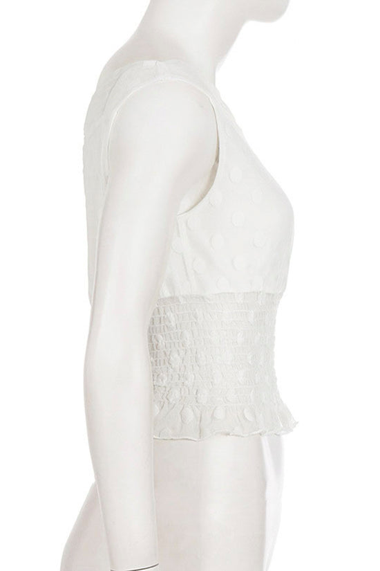 Asymmetric Polka Dot Smocked Tank