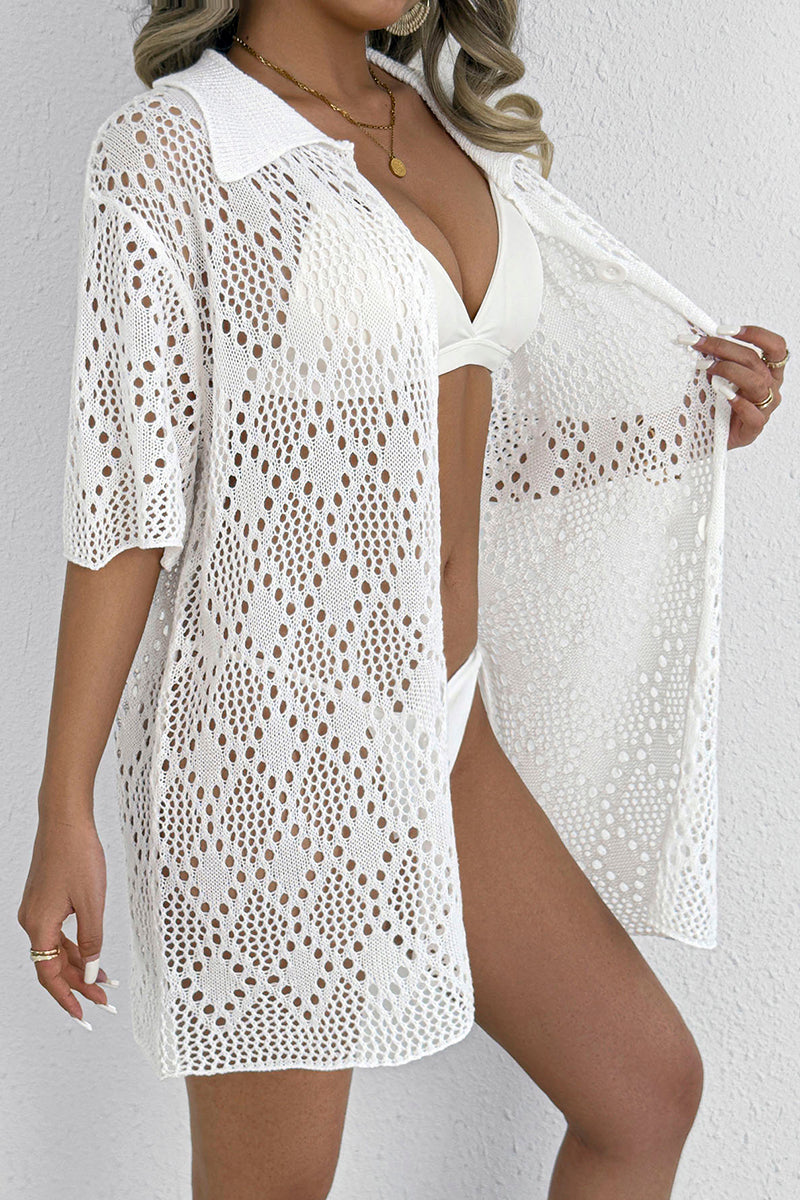 Button-Up Cutout Beach Cover-Up