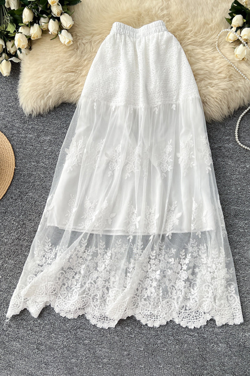 Elegant Lace Midi Skirt