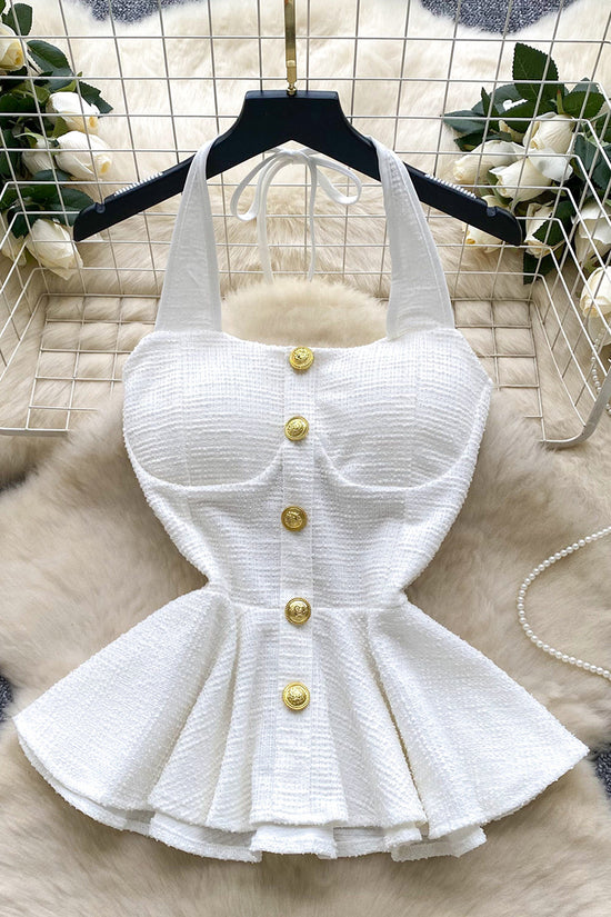 Buttoned Peplum Halter Top