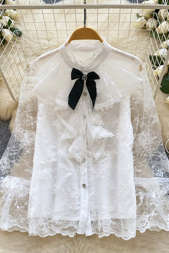 Elegant Lace Blouse with Bow Detail
