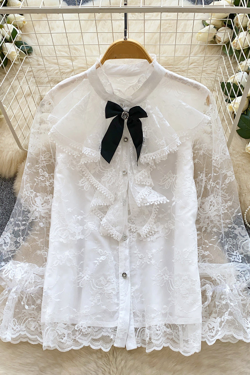 Elegant Lace Blouse with Bow Detail