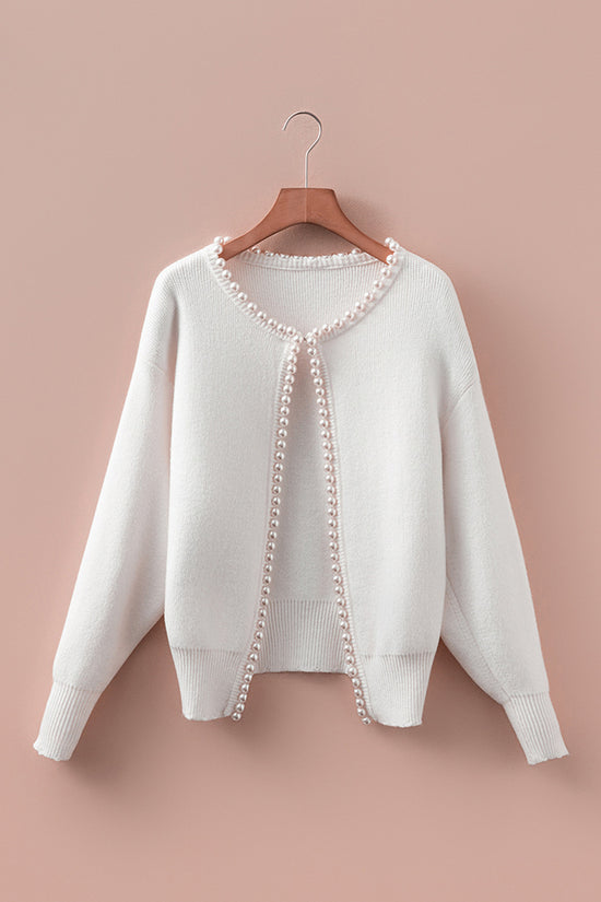 Pearl-Trim Open Front Cardigan
