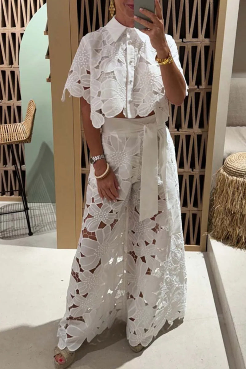 Floral Cut-Out Crop Top and Pants Set
