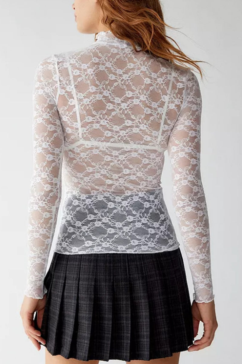 Elegant Lace Long-Sleeve Bodycon Top